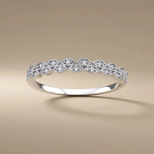 14ct/14K White Gold Natural Diamond Ring – Diamond Eternity Wave 0.15ct Majestic Jewellery
