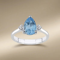 14ct/14K White Gold Natural Topaz & Diamond Ring – Pear Cut Topaz Diamond 1.95ct