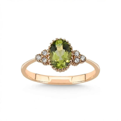 14ct rose gold ring with natural peridot and diamond accent, 0.83ct, by Majestic Jewellery