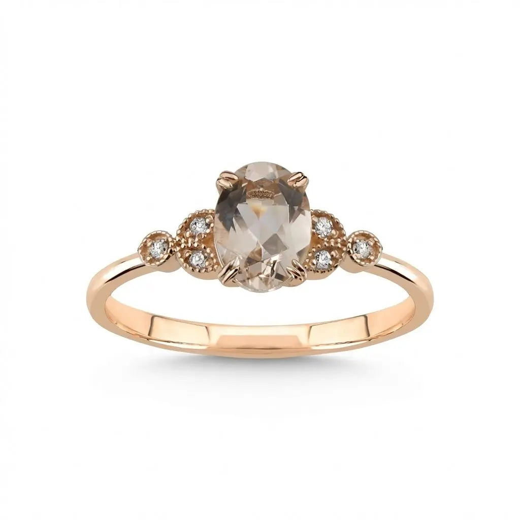 14ct/14K Rose Gold Natural Morganite & Diamond Engagement Ring – Morganite Diamond 0.6ct Majestic Jewellery