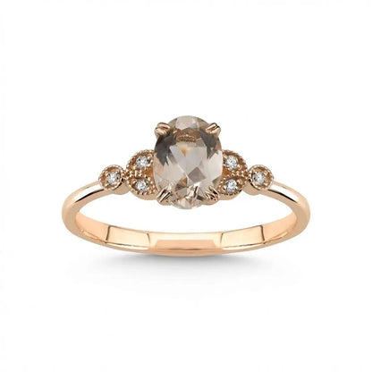 14ct/14K Rose Gold Natural Morganite & Diamond Engagement Ring – Morganite Diamond 0.6ct Majestic Jewellery