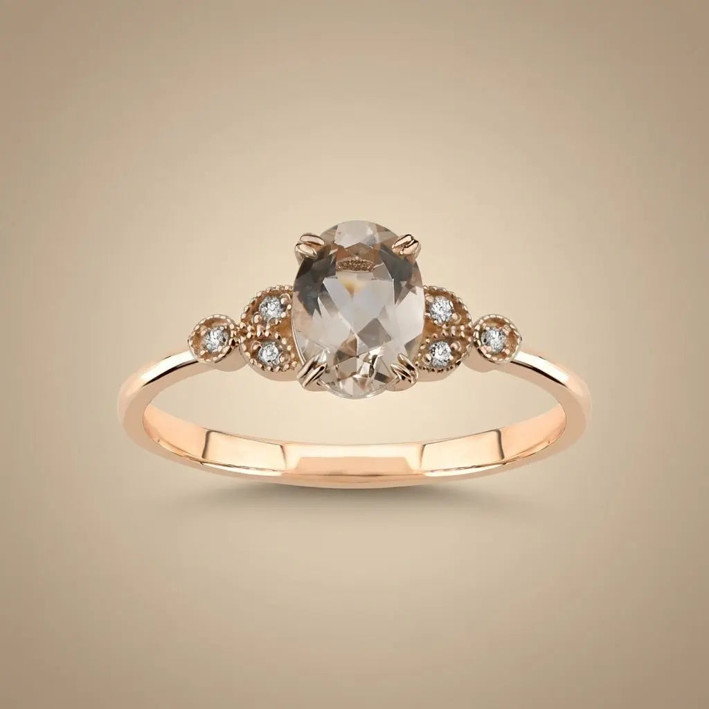 14ct/14K Rose Gold Natural Morganite & Diamond Engagement Ring – Morganite Diamond 0.6ct Majestic Jewellery