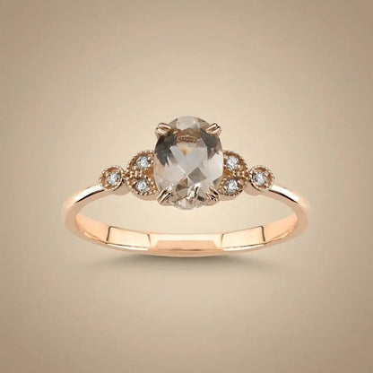14ct/14K Rose Gold Natural Morganite & Diamond Engagement Ring – Morganite Diamond 0.6ct Majestic Jewellery