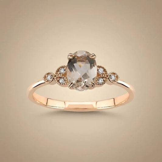 14ct/14K Rose Gold Natural Morganite & Diamond Engagement Ring – Morganite Diamond 0.6ct Majestic Jewellery