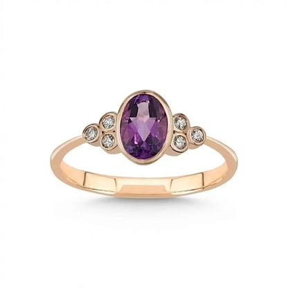14ct rose gold ring with natural amethyst and 0.54ct diamond by Majestic Jewellery