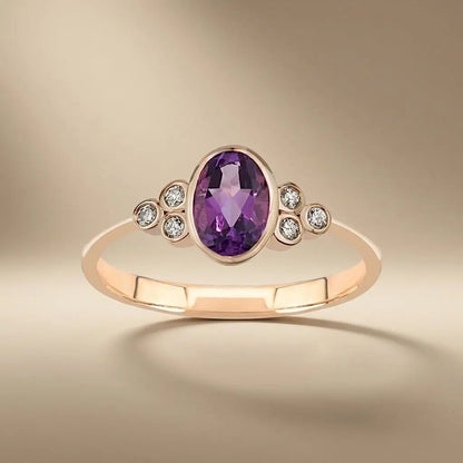 14ct rose gold ring with natural amethyst and 0.54ct diamond by Majestic Jewellery