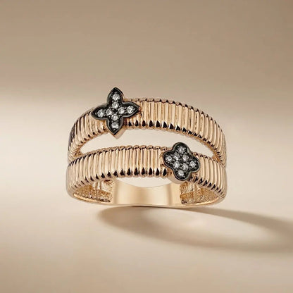 14ct rose gold natural diamond ring with double clover design by Majestic Jewellery