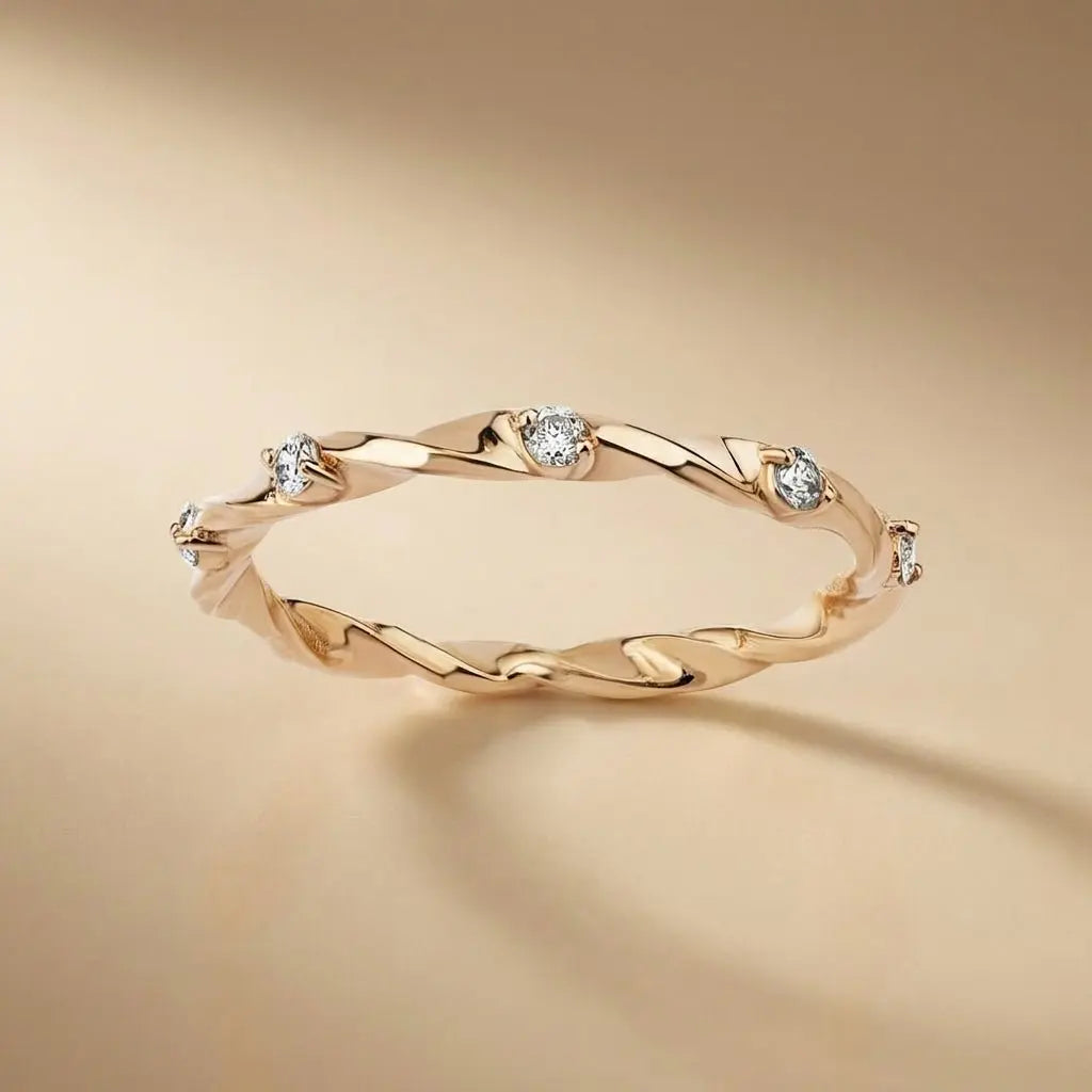14ct/14K Rose Gold Natural Diamond Ring – Organic Twist Diamond Majestic Jewellery