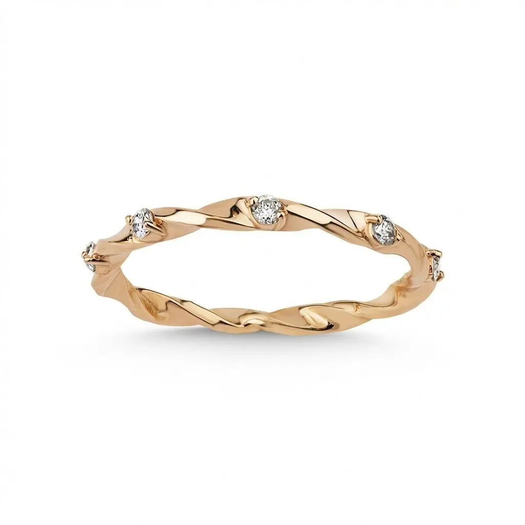 14ct/14K Rose Gold Natural Diamond Ring – Organic Twist Diamond Majestic Jewellery