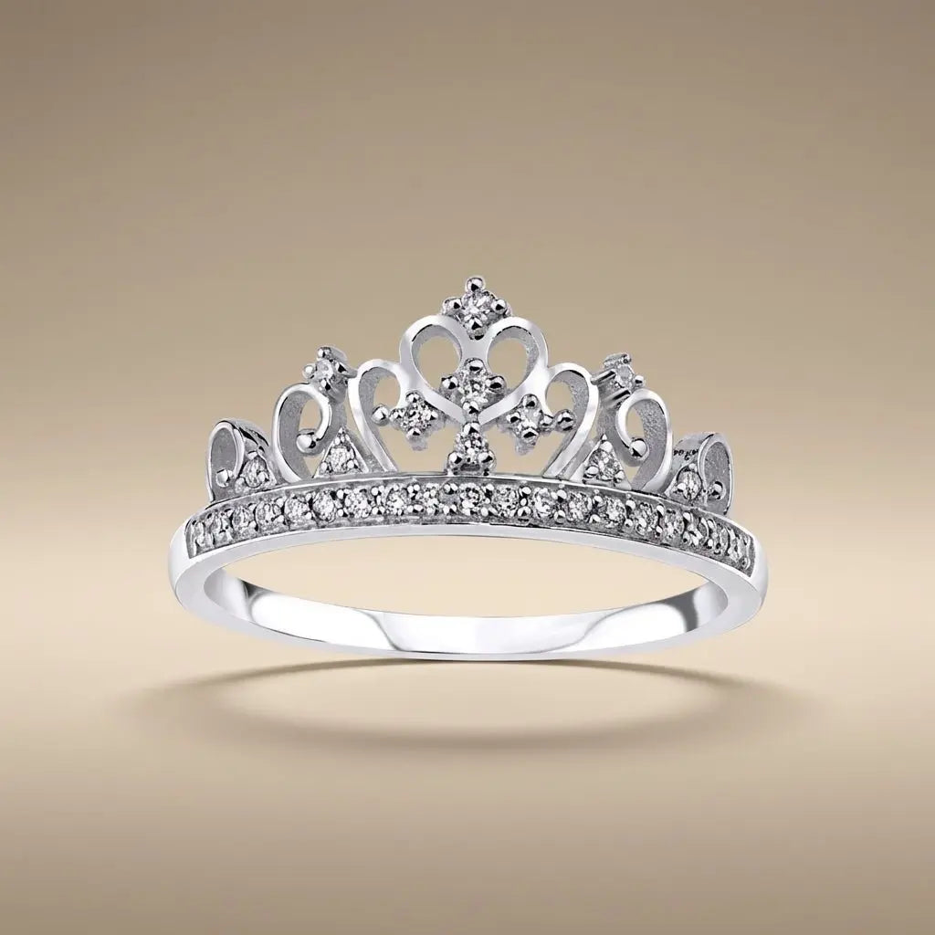 14ct/14K White Gold Natural Diamond Ring – Crown Diamond Majestic Jewellery