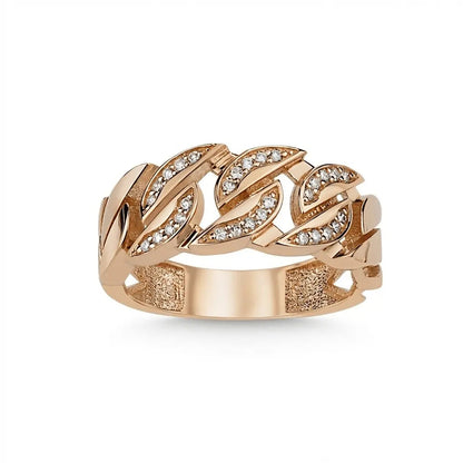14ct/14K Rose Gold Natural Diamond Ring – Diamond Leaf Link Majestic Jewellery