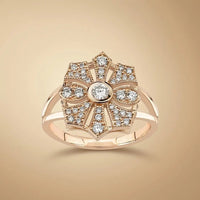 14ct rose gold vintage floral diamond ring with natural stones by Majestic Jewellery