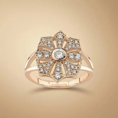 14ct rose gold vintage floral diamond ring with natural stones by Majestic Jewellery