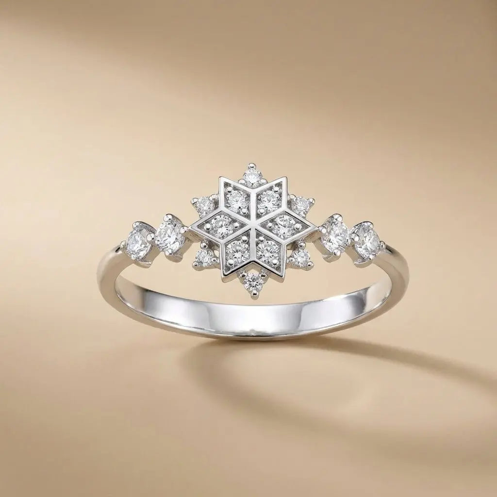 14ct/14K White Gold Natural Diamond Ring – Snowflake Diamond Majestic Jewellery