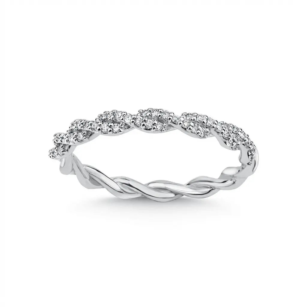 14ct/14K White Gold Natural Diamond Ring – Twisted Pavé Diamond Majestic Jewellery