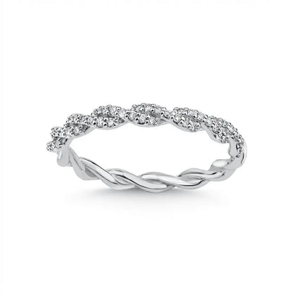 14ct/14K White Gold Natural Diamond Ring – Twisted Pavé Diamond Majestic Jewellery