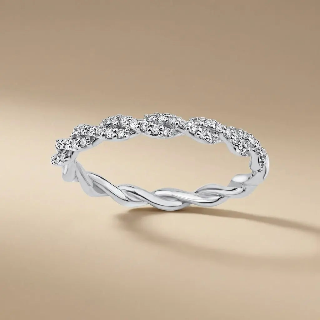14ct/14K White Gold Natural Diamond Ring – Twisted Pavé Diamond Majestic Jewellery