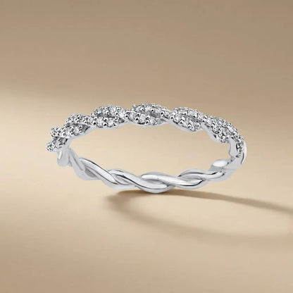 14ct/14K White Gold Natural Diamond Ring – Twisted Pavé Diamond Majestic Jewellery