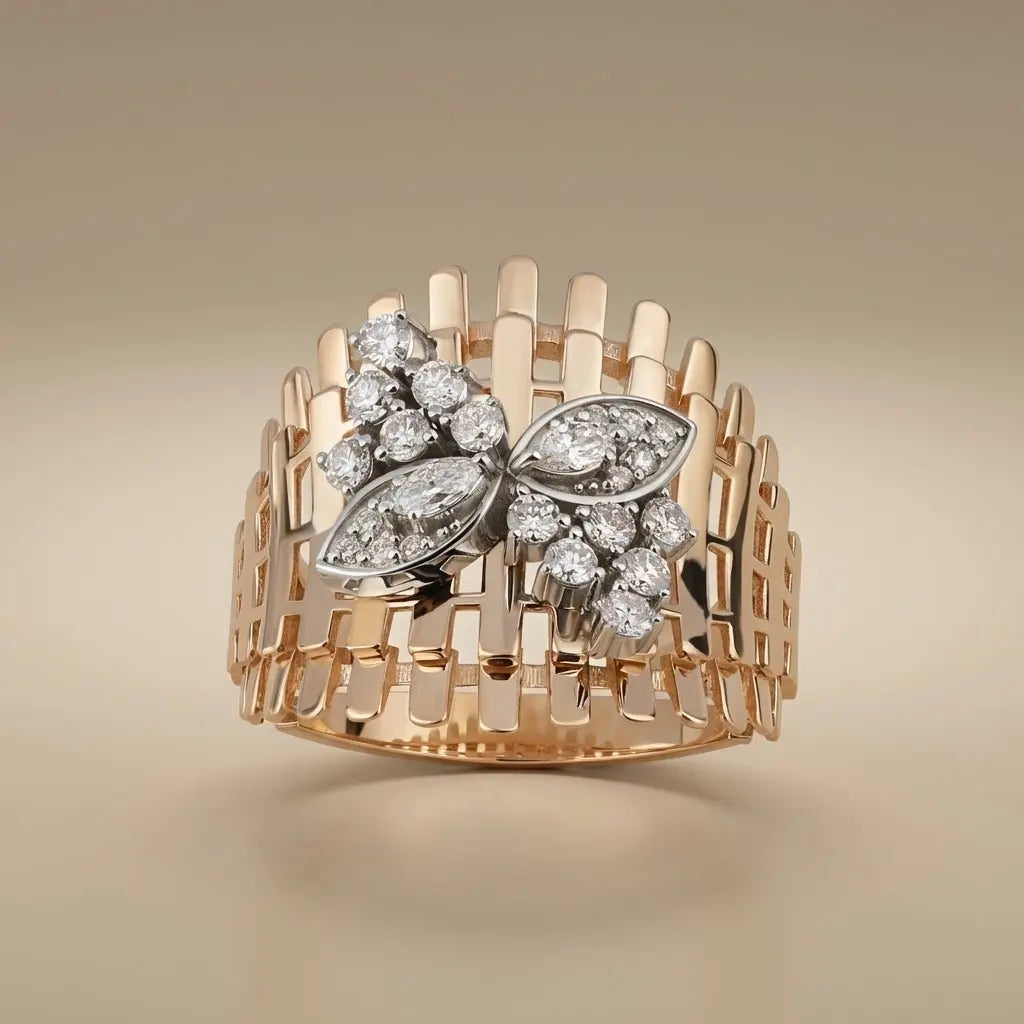 14ct/14K Gold Natural Diamond Ring – Floral Diamond Statement 0.58ct Majestic Jewellery