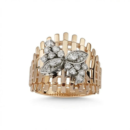 14ct/14K Gold Natural Diamond Ring – Floral Diamond Statement 0.58ct Majestic Jewellery