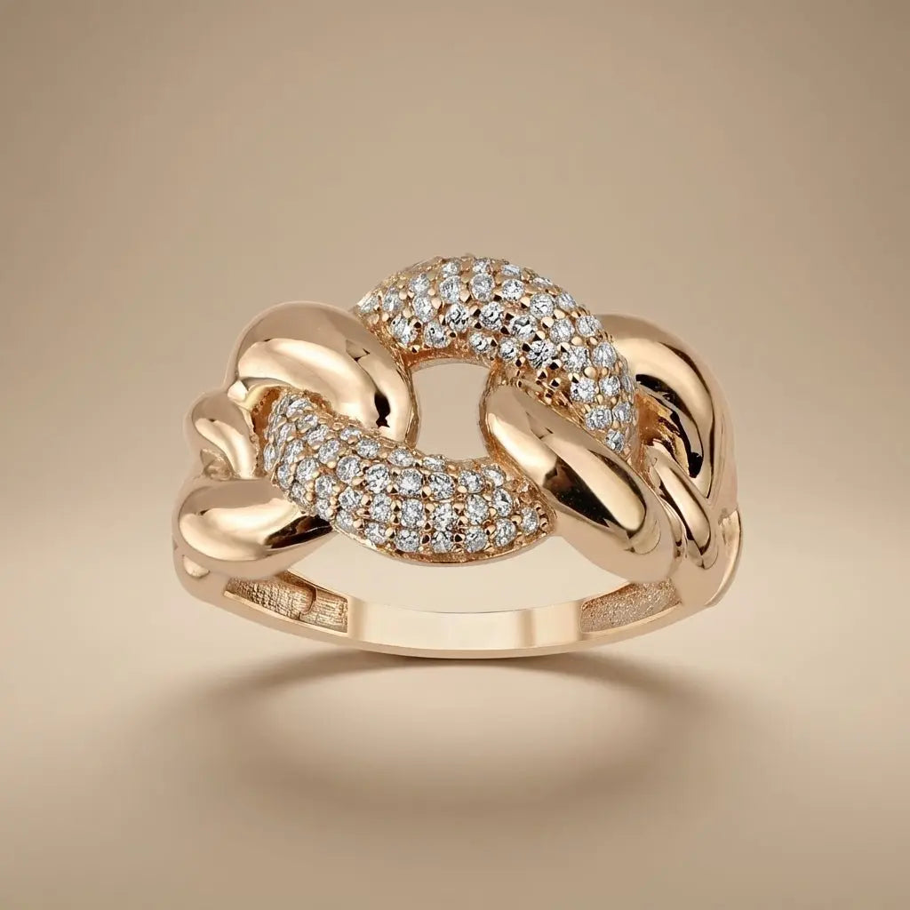 14ct/14K Gold Natural Diamond Ring – Pavé Link Diamond Majestic Jewellery