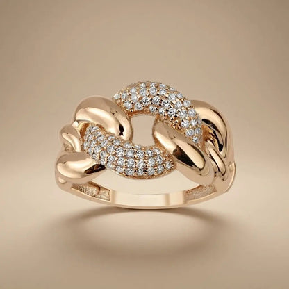 14ct/14K Gold Natural Diamond Ring – Pavé Link Diamond Majestic Jewellery