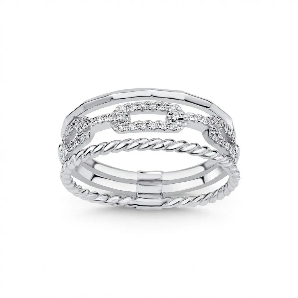 14ct white gold ring with triple pave diamonds set in a delicate band by Majestic Jewellery.