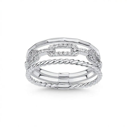 14ct white gold ring with triple pave diamonds set in a delicate band by Majestic Jewellery.