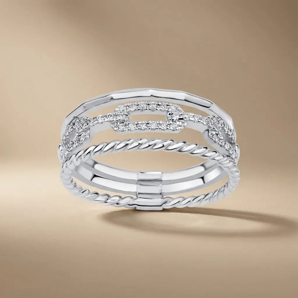 14ct white gold ring with triple pave diamonds set in a delicate band by Majestic Jewellery.