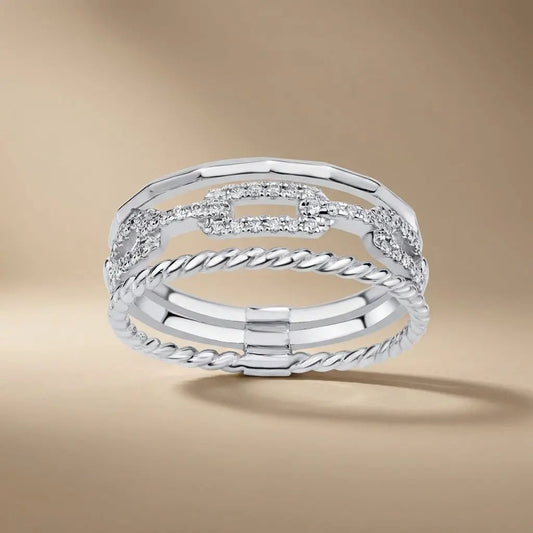 14ct white gold ring with triple pave diamonds set in a delicate band by Majestic Jewellery.