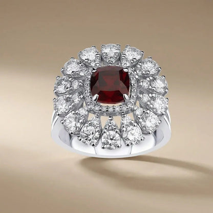 14ct/14K White Gold Natural Ruby & Diamond Ring – Ruby Diamond Floral Halo