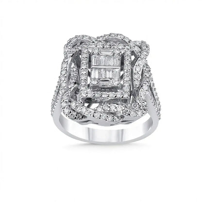 14ct/14K White Gold Natural Diamond Ring – Luxury Baguette Pavé Diamond Statement Majestic Jewellery