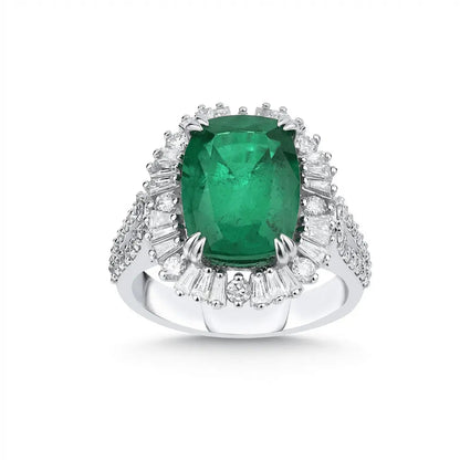 14ct/14K White Gold Natural Emerald & Diamond Ring – Emerald Halo 4.78ct Majestic Jewellery