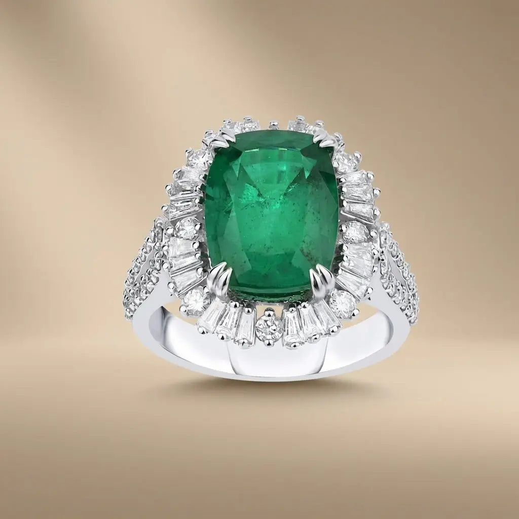14ct 14k white gold — 14ct/14K White Gold Natural Emerald & Diamond Ring – Emerald Halo 4.78ct