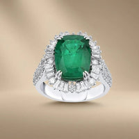 14ct 14k white gold — 14ct/14K White Gold Natural Emerald & Diamond Ring – Emerald Halo 4.78ct