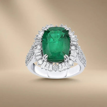 14ct 14k white gold — 14ct/14K White Gold Natural Emerald & Diamond Ring – Emerald Halo 4.78ct