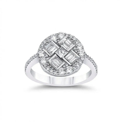 14ct/14K White Gold Natural Diamond Ring – Baguette Round Diamond Cluster 0.96ct Majestic Jewellery