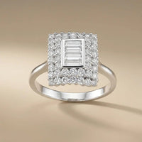 14ct/14K White Gold Natural Diamond Ring – Square Baguette Diamond Halo 1.09ct Majestic Jewellery