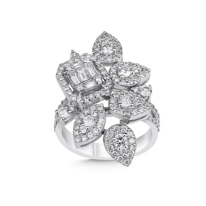 14ct white gold floral diamond cluster ring with 1.76ct diamonds by Majestic Jewellery