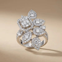 14ct white gold diamond ring with floral cluster design and 1.76ct natural diamonds by Majestic Jewellery.
