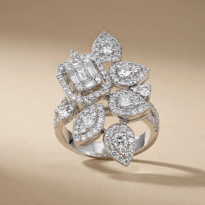 14ct white gold diamond ring with floral cluster design and 1.76ct natural diamonds by Majestic Jewellery.