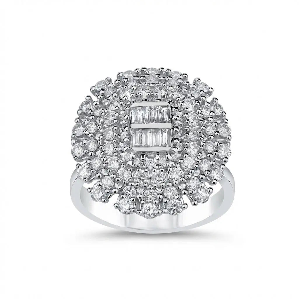 14ct/14K White Gold Natural Diamond Ring – Vintage Floral Diamond Cluster 1.43ct Majestic Jewellery