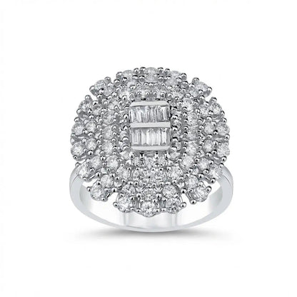 14ct/14K White Gold Natural Diamond Ring – Vintage Floral Diamond Cluster 1.43ct Majestic Jewellery