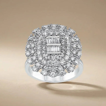 14ct/14K White Gold Natural Diamond Ring – Vintage Floral Diamond Cluster 1.43ct Majestic Jewellery