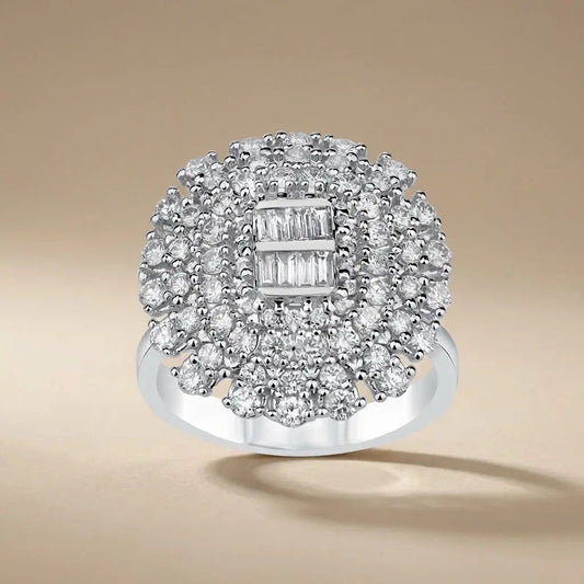 14ct/14K White Gold Natural Diamond Ring – Vintage Floral Diamond Cluster 1.43ct Majestic Jewellery