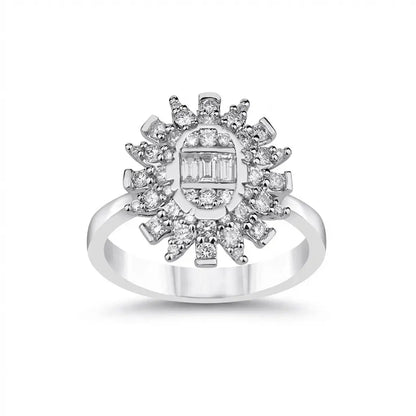 14ct/14K White Gold Natural Diamond Ring – Sunburst Diamond Cluster 0.71ct Majestic Jewellery