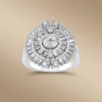 14ct/14K White Gold Natural Diamond Ring – Floral Baguette Halo Diamond 1.2ct
