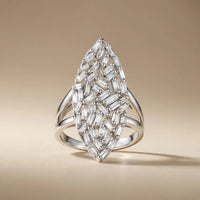14ct white gold marquise diamond ring with baguette stones and 0.96ct total weight by Majestic Jewellery