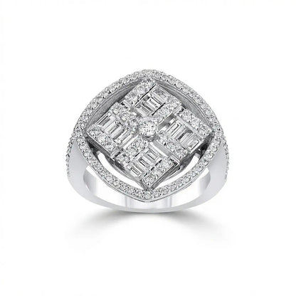 14ct/14K White Gold Natural Diamond Ring – Square Halo Cluster 1.28ct Majestic Jewellery