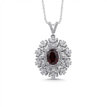 14ct/14K White Gold Ruby & Diamond Necklace – Ruby Sunburst Diamond 2.68ct Majestic Jewellery